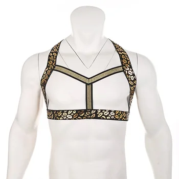 

Shoulder Muscle Harness Men Golden Lingerie hombre Elastic Body Belt Lips Print Bondage Punk Nightclub Costume Chest Strap