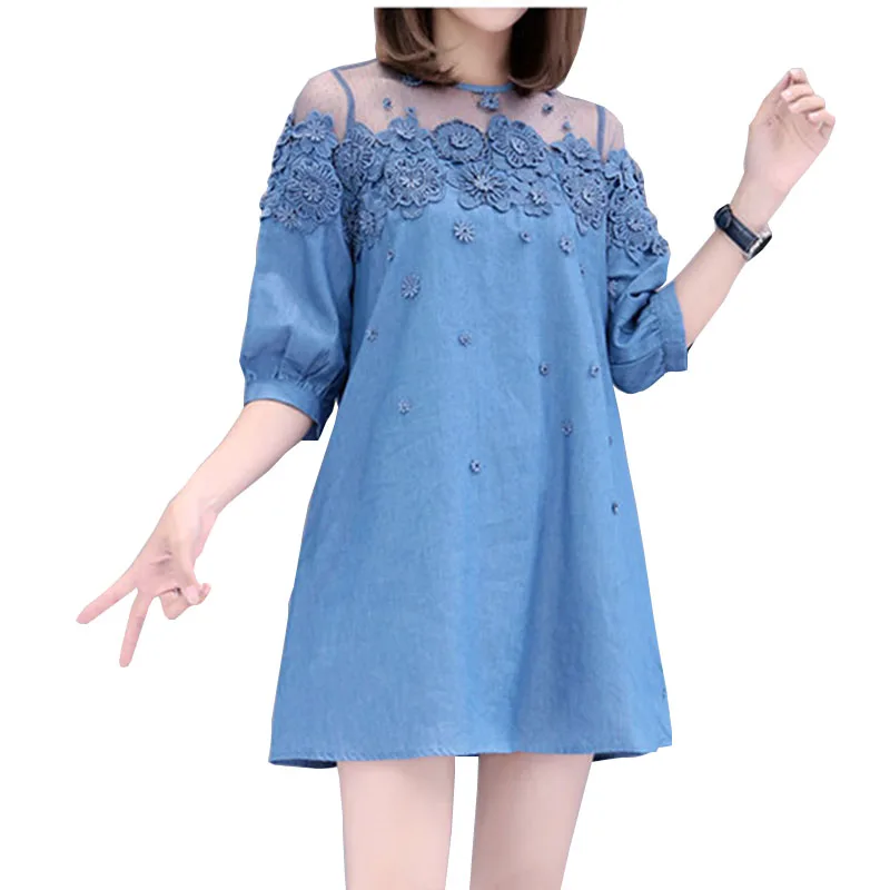 Женское новое летнее джинсовое платье большого размера свободное модное