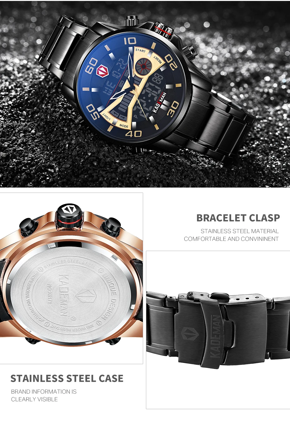 Повседневные спортивные мужские часы новые роскошные полностью стальные водонепроницаемые светодиодный цифровые часы Топ бренд двойной дисплей Автоматические наручные часы с датой