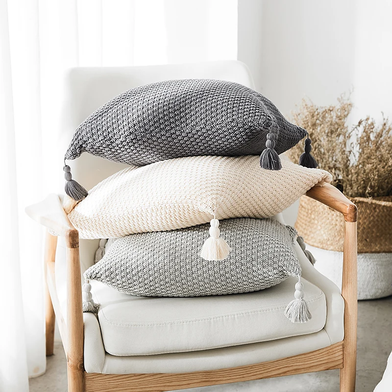 Простой чехол для подушки в скандинавском стиле с четырьмя кисточками ананасовая решетка хлопковая наволочка для дивана для декоративной подушки