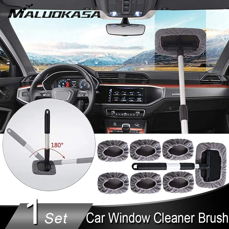 

Car Window Cleaner Brush Window Washer Windshield Glass Cleaning Tool Auto Glass Wiper Extendable Handle 7PCS Microfiber Cloth