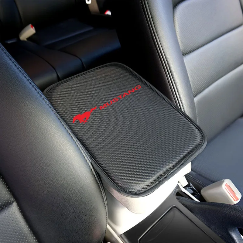Автомобильный подлокотник для Ford Mustang, чехол для авто центральной консоли, коробка из искусственной кожи, подушки, автомобильный подлокотник, коврик