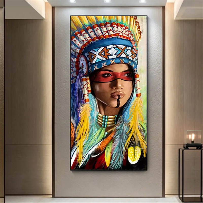 

Watercolor Abstract Native Indian Portrait Canvas Painting Posters and Prints Scandinavian Wall Art Picture for Living Room