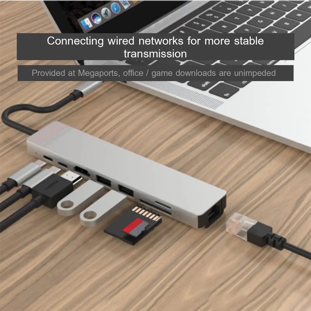 Тип с разъемами типа C и Hdmi док-станция для расширения 8-в-1 мульти-Функция Gigabit Ethernet Порты и разъёмы для Macbook Тетрадь конвертер