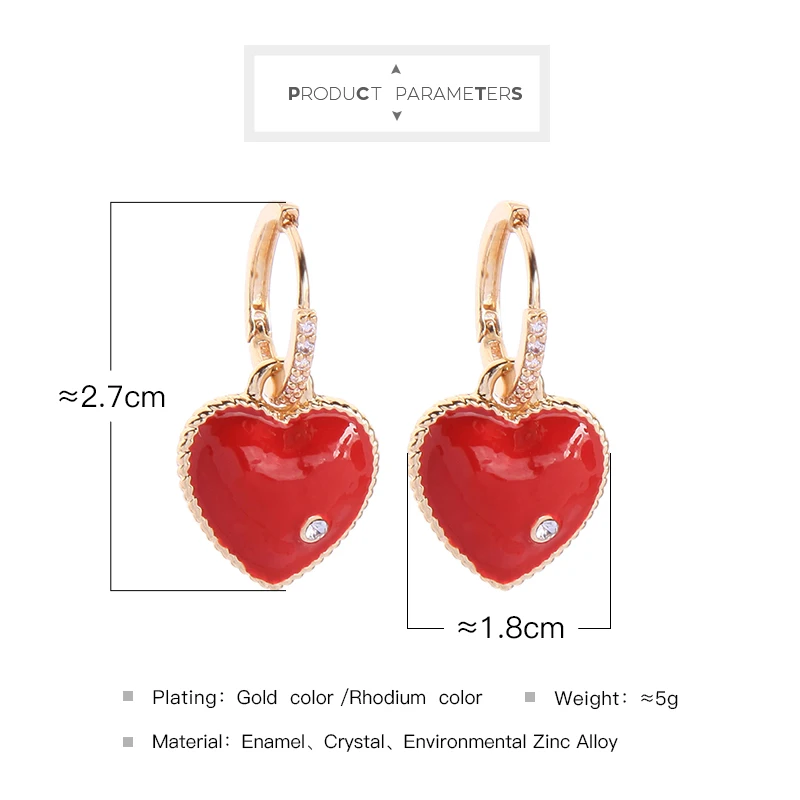Серьги-кольца золотого/родиевого цвета с кристаллами в форме сердца, романтические женские ювелирные изделия, красные/черные серьги с эмалью, новое поступление