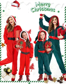 

Women Jumpsuits Party Costume Cosplay Christmas Tree Shape Leisure Daily Bodysuit Streetwear Flannel Romper Parent-Child Clothes
