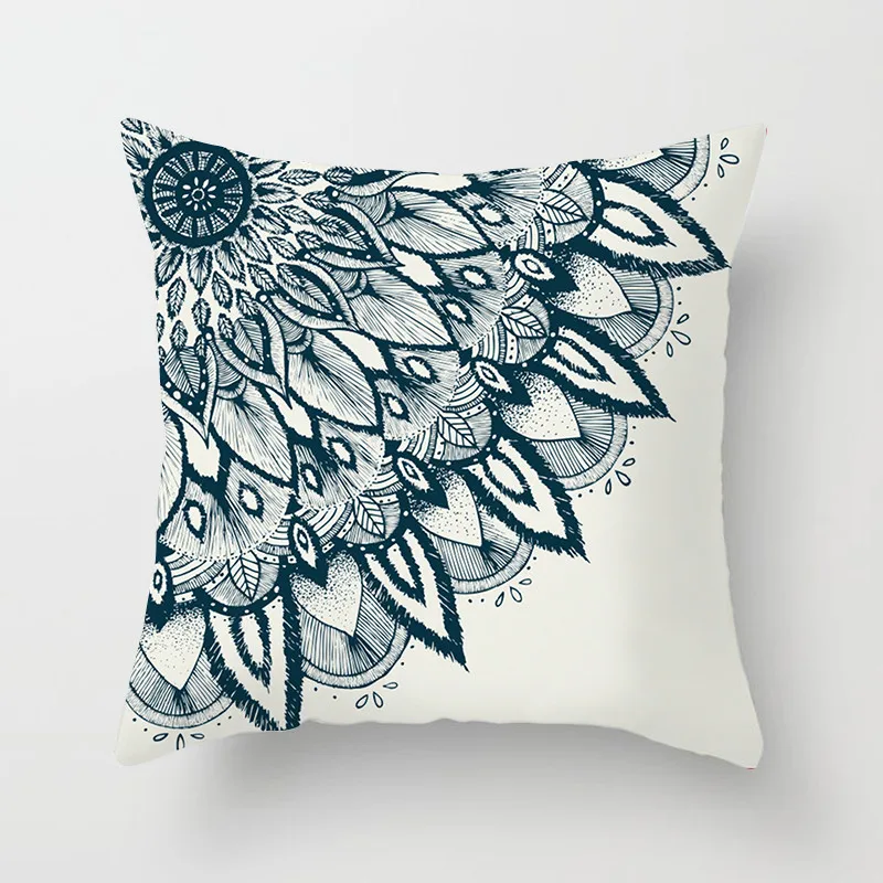 

Fuwatacchi Flower Cushion Cover Mandala Pillow Cover for Decor Home Sofa Chair Bedroom Square Linen Blue Pillowcase Decor