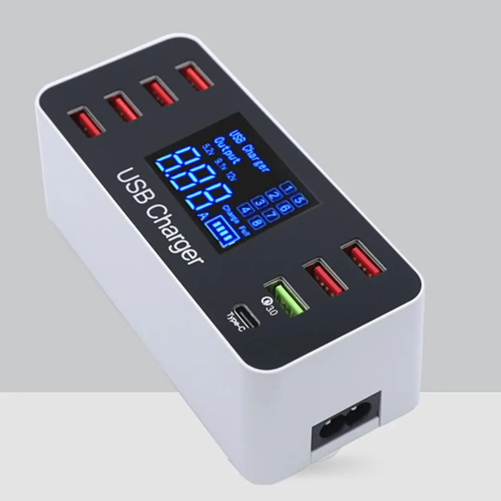 8 Port USB Charger Quick Charge 3.0 Multiple USB Phone Charging Station HUB Charger QC3.0+ Type-c LED Display 40W US Plug