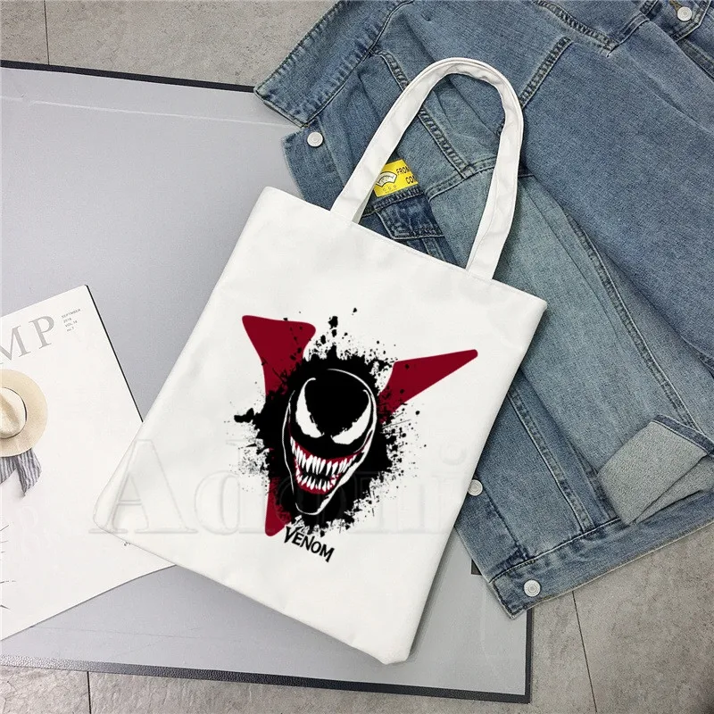 

Venom Marvel Fashion Canvas Bag Women Girls Simple Large Capacity Storage Handbag Shoulder Bag Tote Reusable Student Bookbag