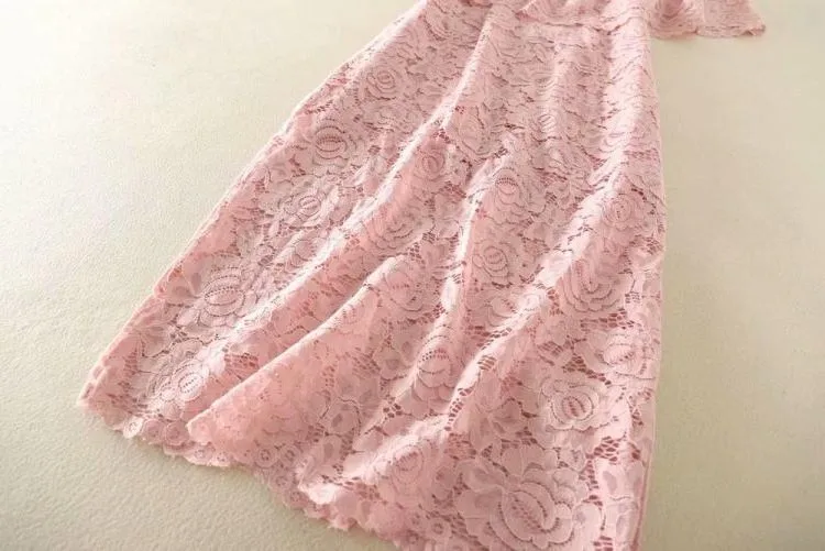 Летние вечерние платья для подиума, Vestido, женское сексуальное кружевное платье с круглым вырезом и коротким рукавом, новое модное платье до середины икры
