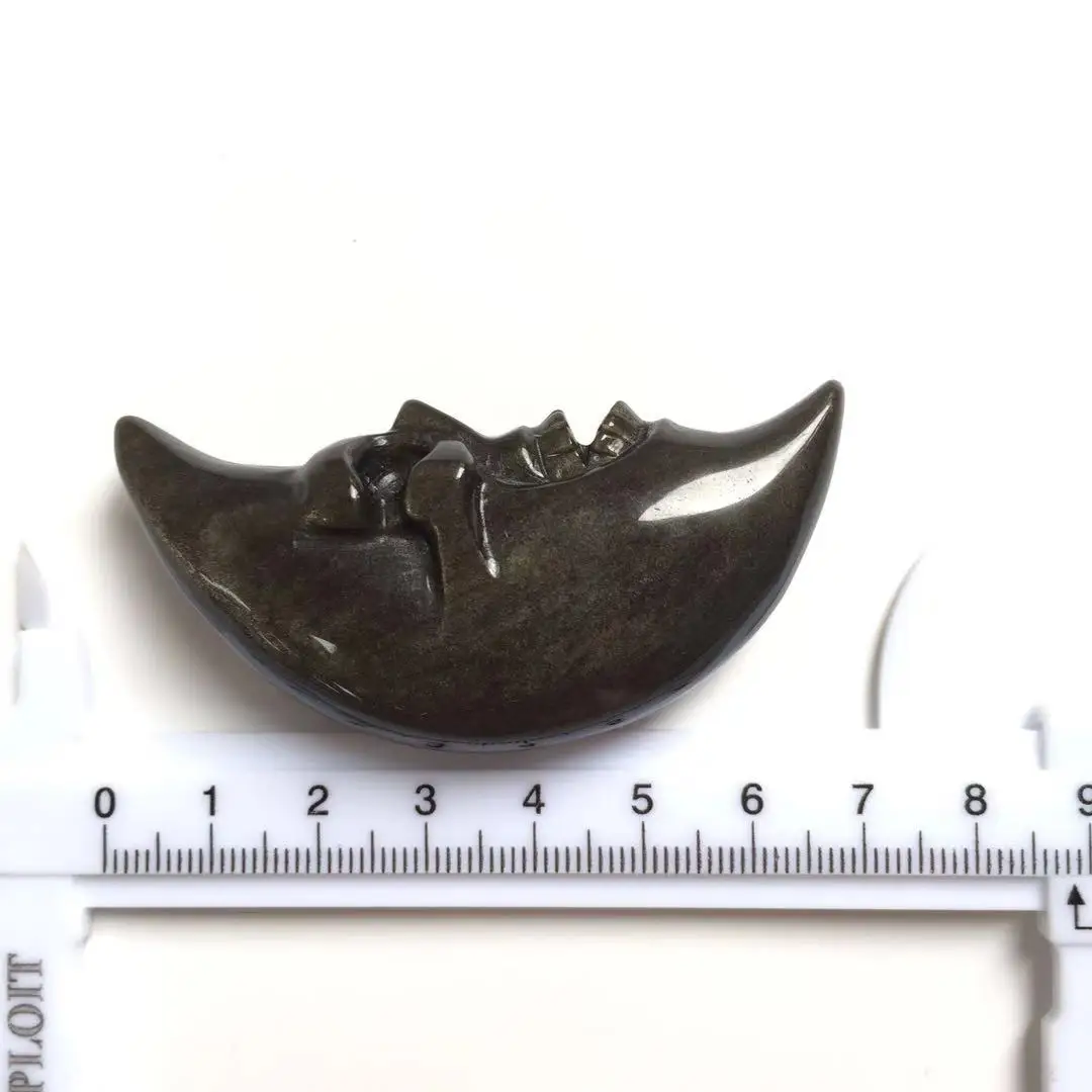 High Quality& Beautiful Natural Golden Obsidian Hand Carved Crystal Fat Moon With Face For Present Or Collection ZY