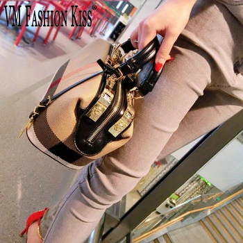VM FASHION KISS Luxury Women Bag Simple Doctor Bag Canvas Leather Handbags Purses Plaid  Ladies' Shoulder Bags Crossbody Bag 1