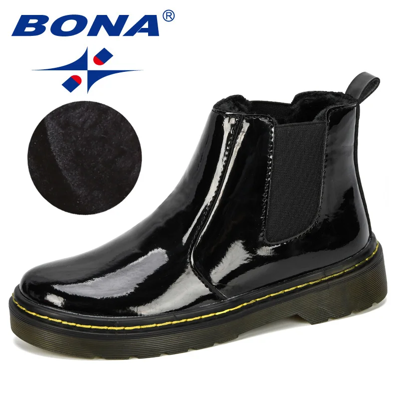 BONA/ г. Новая дизайнерская популярная Зимняя школьная обувь для мальчиков модные зимние ботинки без застежки на плоской подошве плюшевые теплые удобные детские уличные ботинки