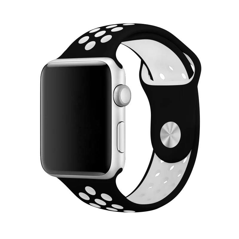 Black with white Силиконовые полосы спортивный ремешок для Apple Watch Series 5 4 серия Nike 40 мм 44 мм черный розовый браслет 38 мм 42 мм для Iwatch Series 3 - Цвет ремешка: Black with white