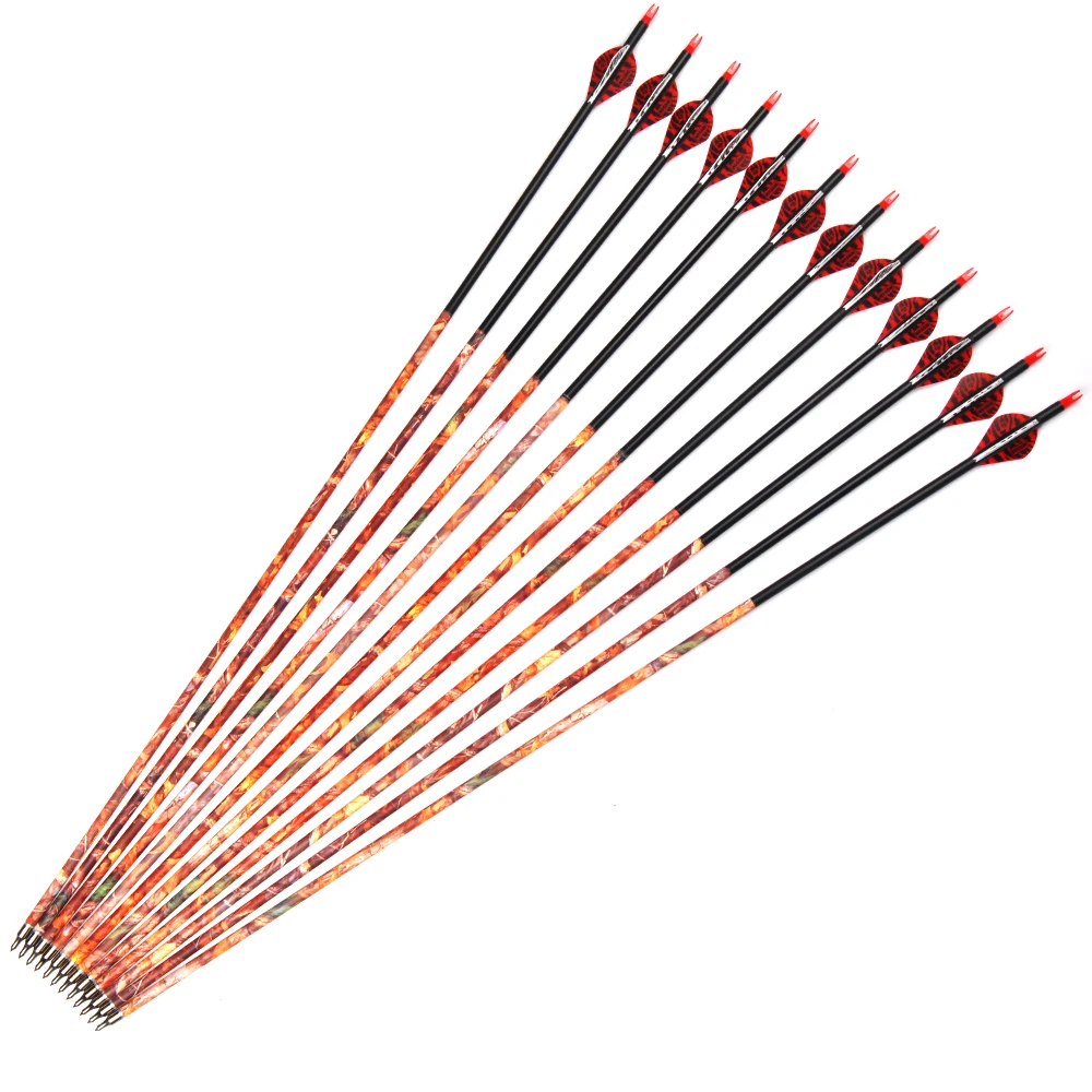 

30 Inches Mixed Carbon Arrow Spine 500 Diameter 7.8mm with Replaceable Arrowhead for Recurve Bow Hunting Shooting