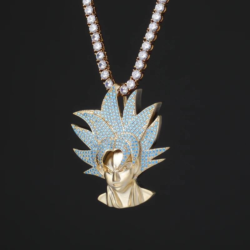 TOPGRILLZ Iced Out Dragon Ball Character Monkey King ожерелье, подвеска из золота Серебряный кубический цирконий в стиле хип-хоп Очаровательная цепочка ювелирный подарок