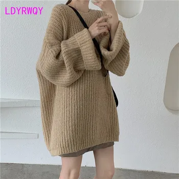 

2019 autumn and winter Korean version of the loose round neck trumpet sleeve knit sweater O-Neck Computer Knitted Office Lady