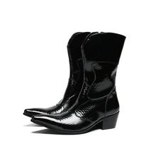 Christia Bella/зимние мужские черные длинные ботинки из натуральной кожи; модные мужские ботинки в байкерском стиле; мужские вечерние ботинки на молнии, визуально увеличивающие рост