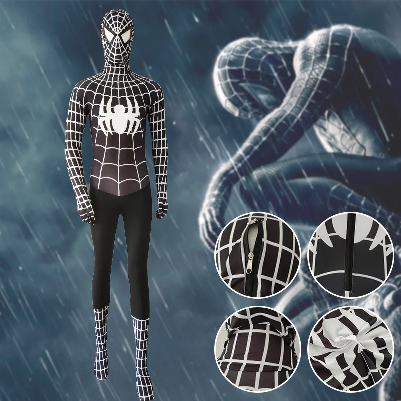 Черный костюм паука Питер Паркер костюмы взрослые дети паук косплей Хэллоуин