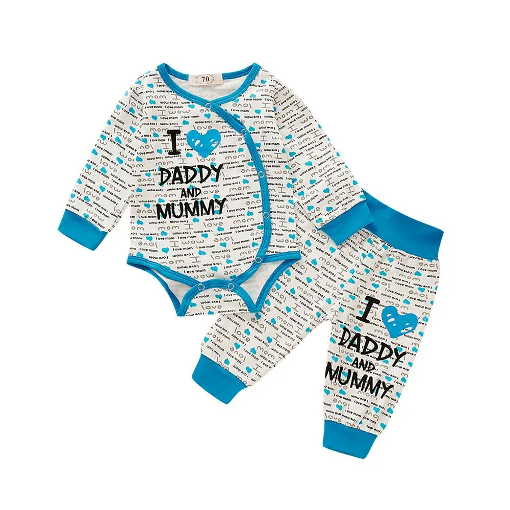 A Одежда для маленьких девочек и мальчиков комбинезон с надписью «Love Dad& Mom», комплекты для близнецов комбинезон с длинными рукавами для новорожденных, комбинезон+ шапочка, г - Цвет: A