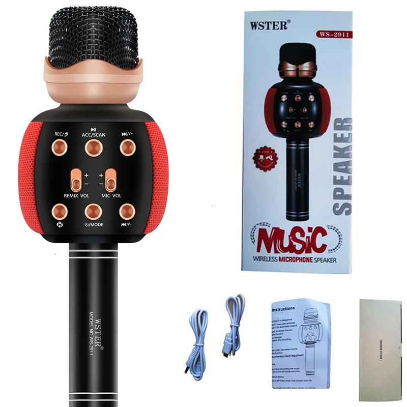 red WSTER версия Bluetooth караоке микрофон беспроводной Профессиональный Динамик ручной плеер Волшебная Запись голоса Музыкальный Микрофон PK WS-858 - Цвет: red