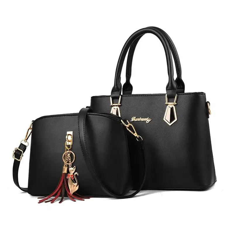 Женская сумка, новинка, 2 шт, сумка bolsas, искусственная кожа, женская сумка через плечо, большие сумки для женщин, bolso mujer, сумка для женщин - Цвет: Black