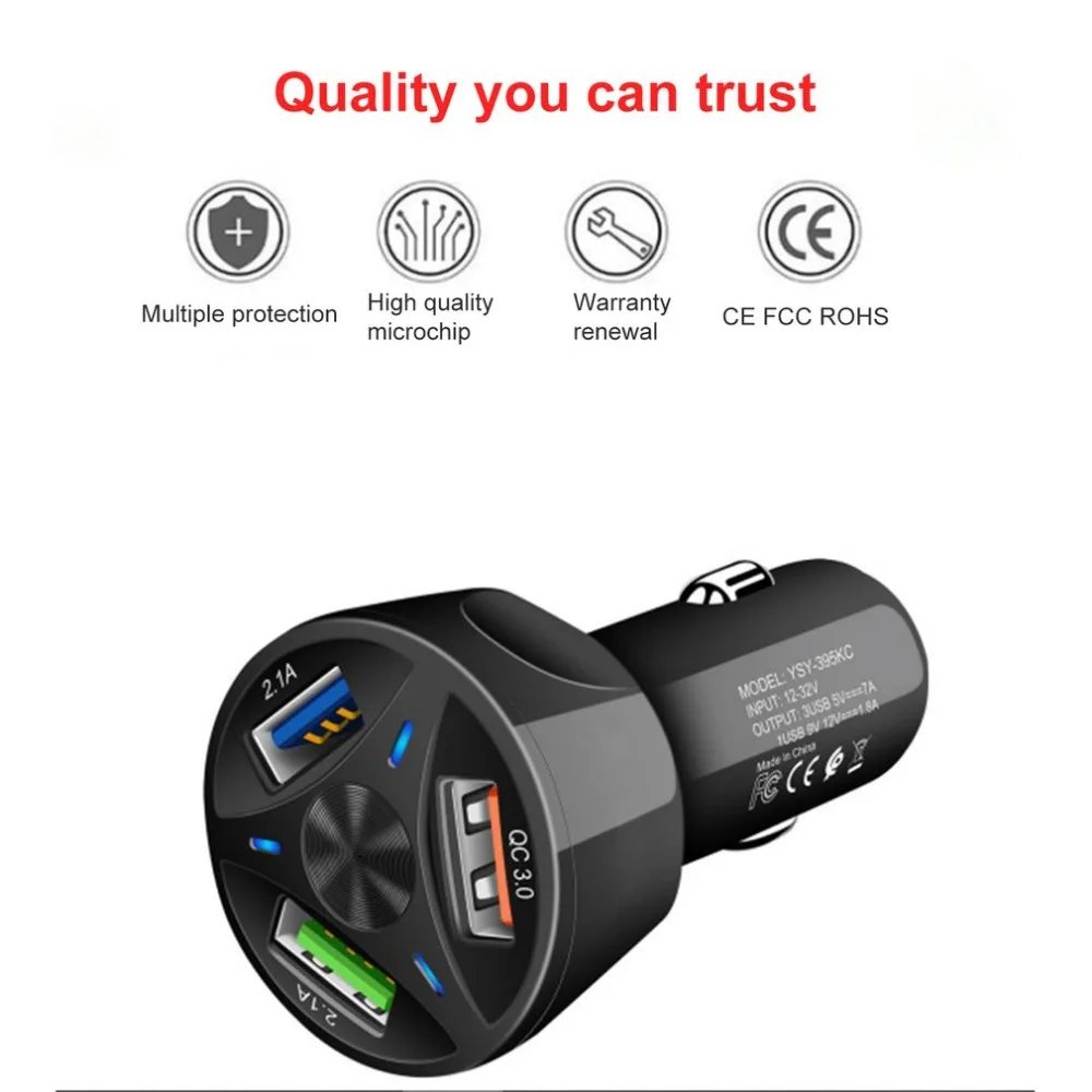 QC 3,0 3 зарядных порта USB для автомобиля Зарядное устройство Быстрая зарядка для iphone X 7 8 iPad Универсальный для Xiaomi samsung huawei быстрой зарядки 5V 7A