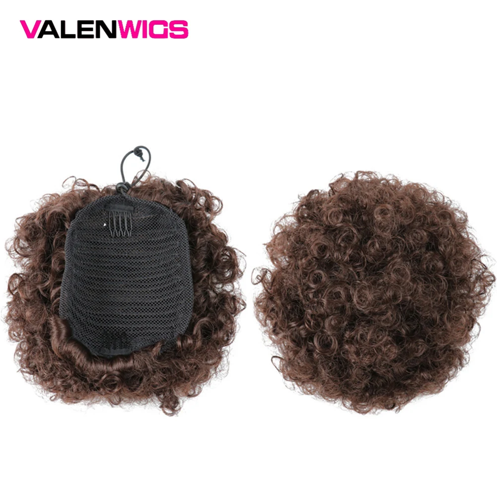 

Valenwigs Afro Puff Short Kinky Curly Chignon Hair Bun Drawstring In Synthetic Ponytail With Clips 15 Colors For Black Hairpiece