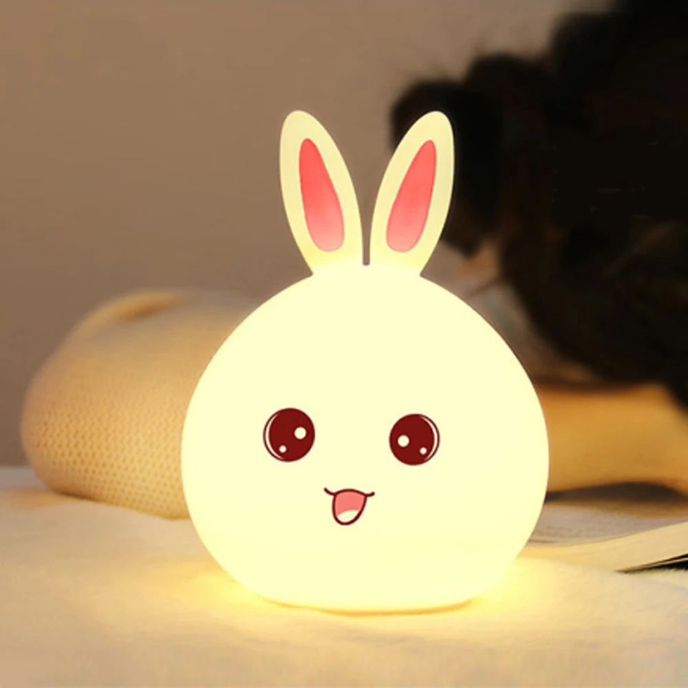 Силиконовый светодиодный мини-ночник с кроликом, ночник для детской комнаты, светильник USB с изображением животных из мультфильмов, декоративный светильник для спальни, гостиной