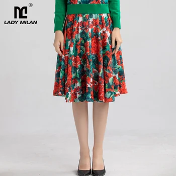 

Lady Milan Women's Runway Dresses Floral Printed Fashion Casual Designer Mid Skirts