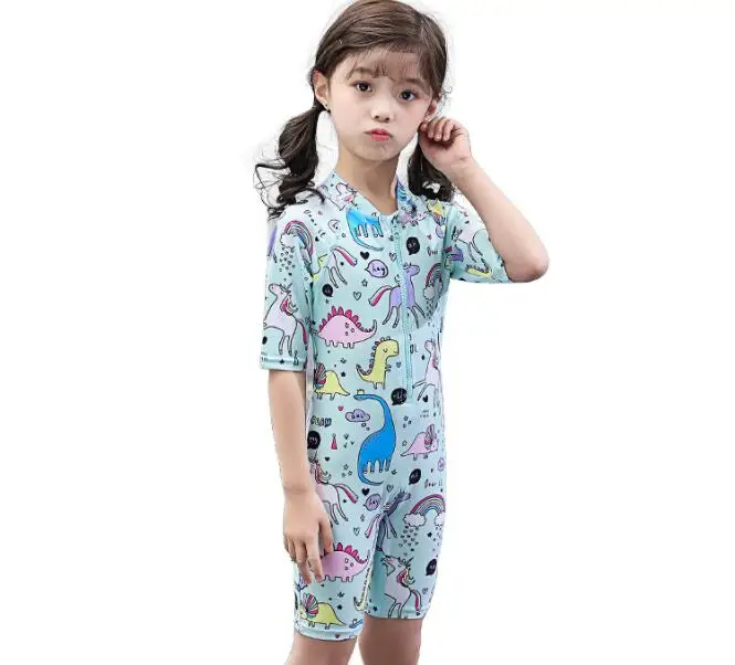 Wholesale Children's one-piece swimsuit Sun-proof Surfing swimwear with swimming cap