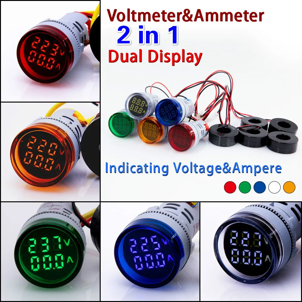 MiniDigitalVoltmeterAmmeter22mmRoundAC50500V0100AAmpVolt