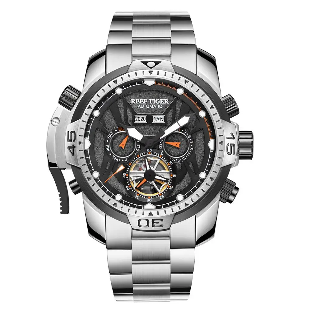 Reef Tiger/RT Sport Watch Complicated Dial with Year Month Perpetual Calendar Steel Bracelet Watches RGA3532 images - 6