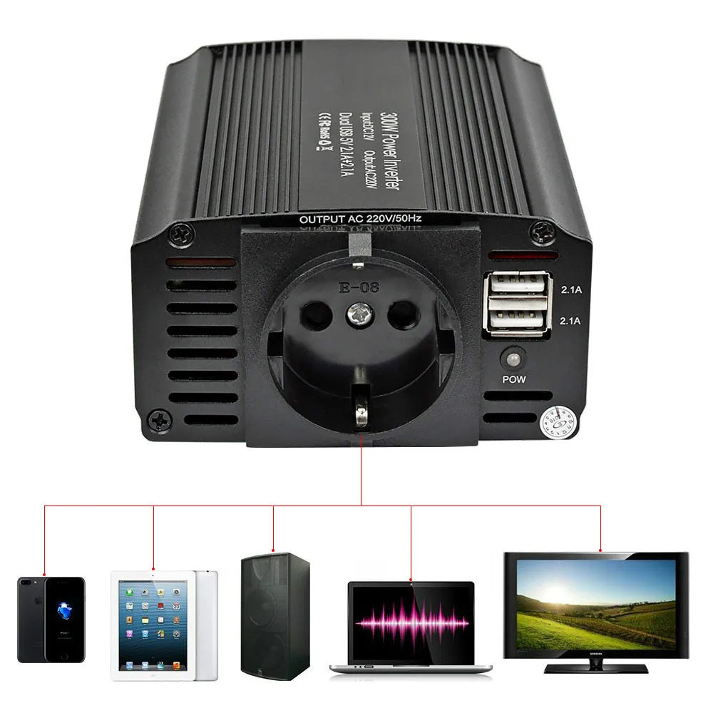

12v 220v 300W 500W EU Car Power Inverter Dual USB Car Adapter 4.2A Inverter 12V To 220V Auto Voltage Transformer