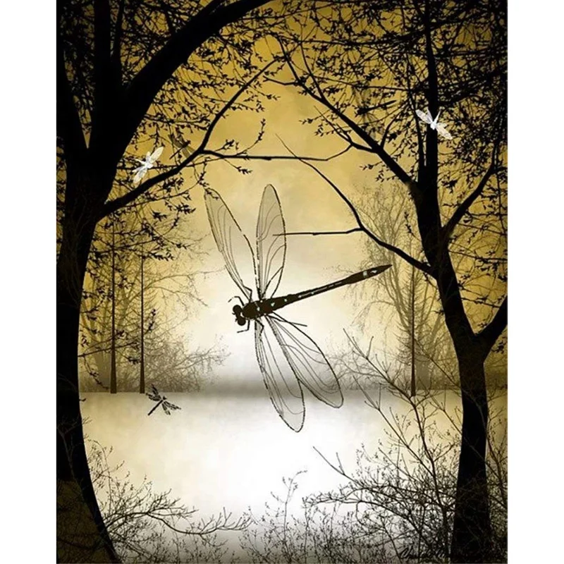 

Diamond Painting By Number Kit, Adults Children 5D Diy Diamond Painting Animal Full Square Drill Dragonflies Embroidery For Wa