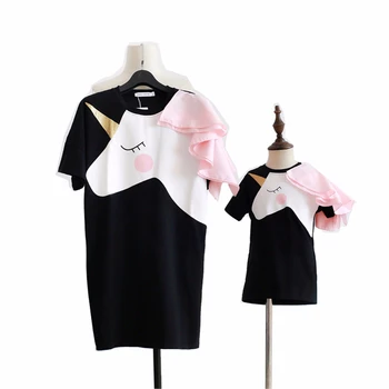

Fashion Family Matching Dress Mother Daughter Short Sleeve Unicorn Dresses Clothes Outfit Family Look New Mommy and Me Dresses