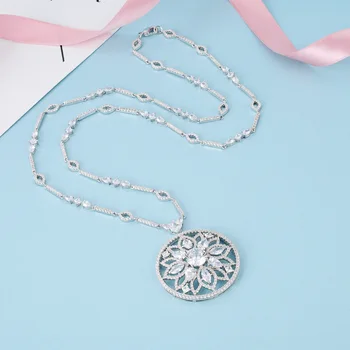 

silver color atmosphere luxury micro zircon blooming lotus necklace dinner party long accessories 70cm