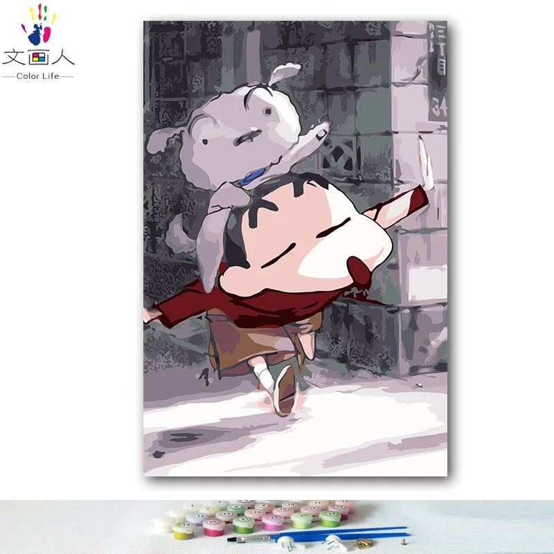 DIY картинки для раскраски по номерам с цветами Crayon Shinchan ювенальная Аниме Картина Рисование Живопись по номерам в рамке дома - Цвет: 0341