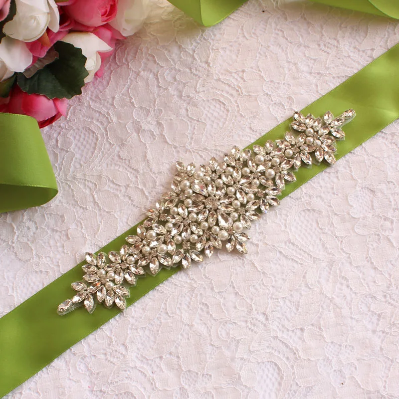 Steentjes Trouwjurk Riem Серебряная лента Свадебная со стразами Диамант бруиды Riem Voor Vrouwen Jurken - Цвет: green