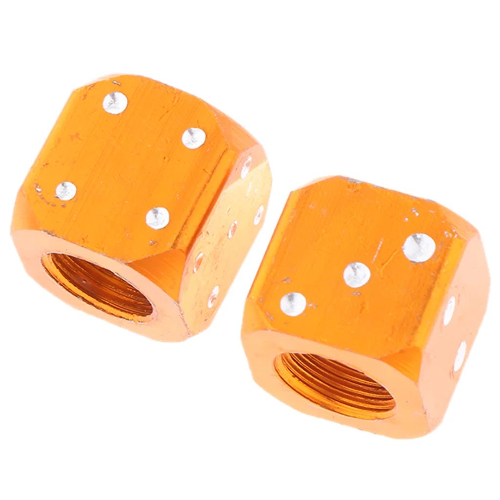 2 Pieces Dice Car Tire/Wheel Valve Stem Caps Air Valve Dust Cap Bike Orange
