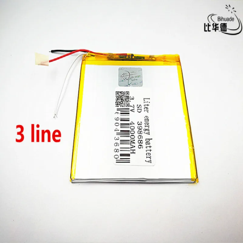 3 line 2pcs/lot Good Qulity 3.7V 4000mAH 398686 Polymer lithium ion / Li-ion battery for tablet pc BANK GPS mp3 mp4 | Электроника