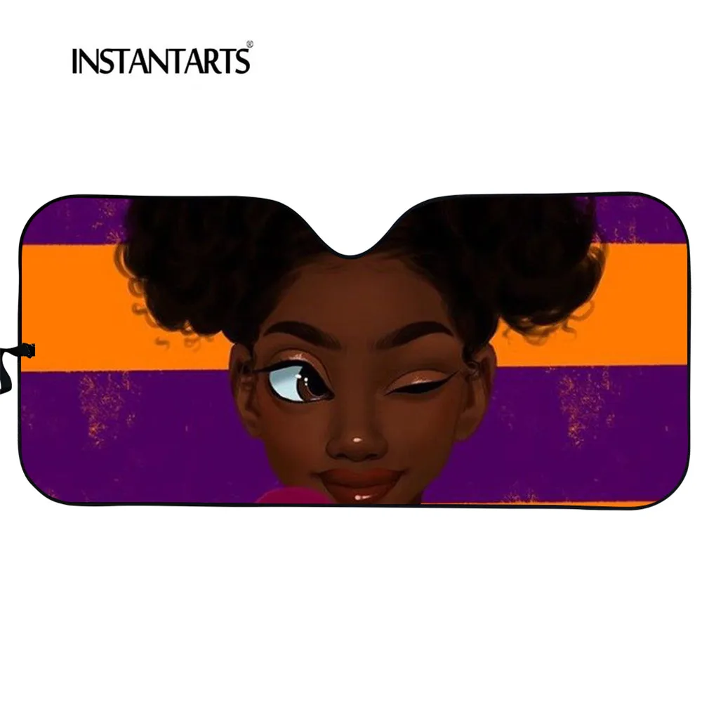 

INSTANTARTS African Black Art Girls Fashion Design Car Sun Shade for Windshield Cars Durable Auto Interior Accessories Sunshade