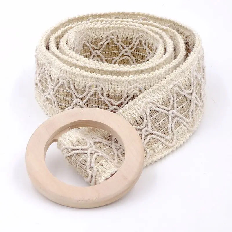 TEELYNN Boho Spitze Gestrickte Gürtel Für Frauen Kleid/Jeans Runde Holz Schnalle bund Casual Crochet Gürtel Weibliche Gürtel Böhmen