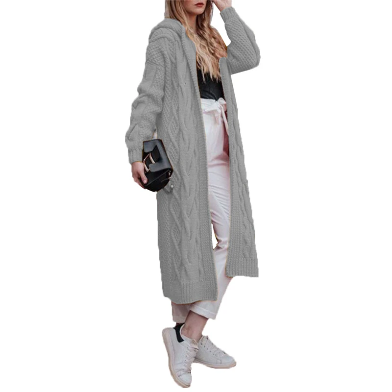 Winter Warm Cardigan Fashion Women Knitted Sweater Elegant Warm Kimono Cardigan Femme Ladies Knitwear Ladies Hooded Streetwear - Цвет: C