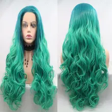 Ombre Green объемная волна 26 ''синтетический парик на кружеве термостойкие волокна свободный пробор натуральные волосы для модных женщин парик