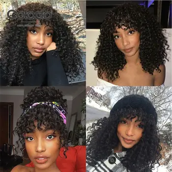 

COLODO Full Bangs 13x6 Lace Front Wig PrePlucked Curly Human Hair Wig with Baby Hair Mongolian Remy Hair Bob Wig for Black Women