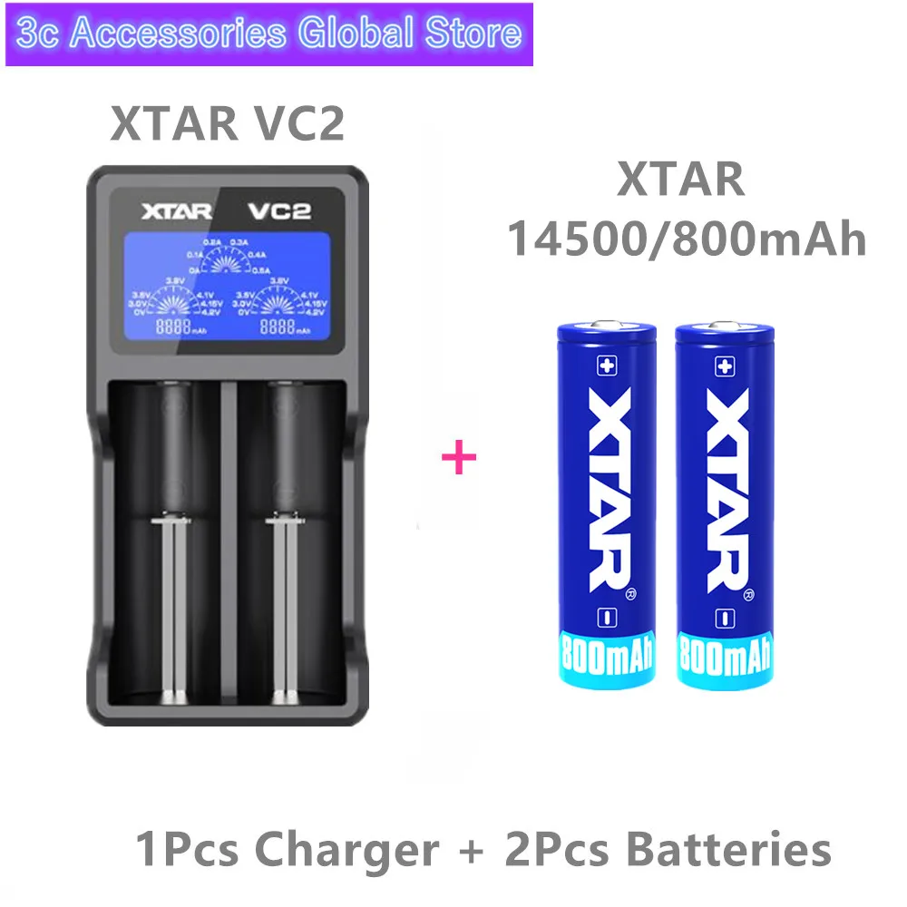 2 шт Xtar перезаряжаемый аккумулятор 14500 800 мАч 3,7 в защищенный для фонарей с Nitecore I2 зарядное устройство VC2 зарядное устройство