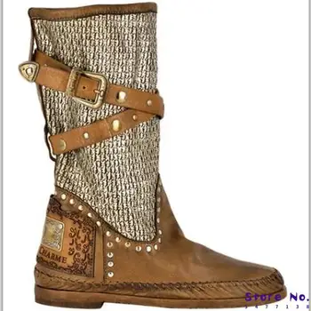 

women mid-calf boots flats slip on shoes woman chaussures femme ladies zapatos mujer sapato PU leather crytsal booties HP2455