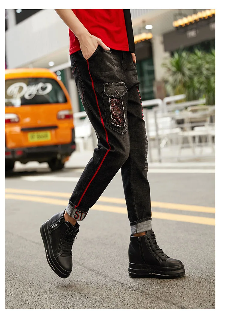 SOUL OF TIGER Осенняя мода корейский стиль Женские винтажные джинсы женские лоскутные шаровары повседневные джинсовые брюки размера плюс
