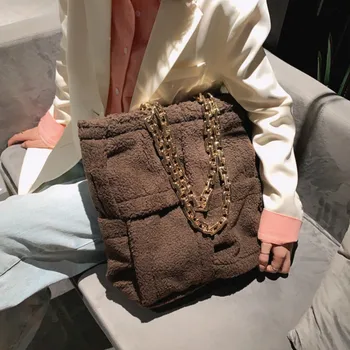 

Thick Chain Large Tote Bag 2020 Fashion New Quality Wool Women's Designer Handbag High Capacity Woven Shoulder Bag Travel Bag